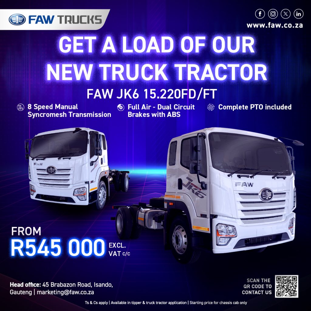 FAW Trucks South Africa Introducing the JK6 15.220FD truck tractor