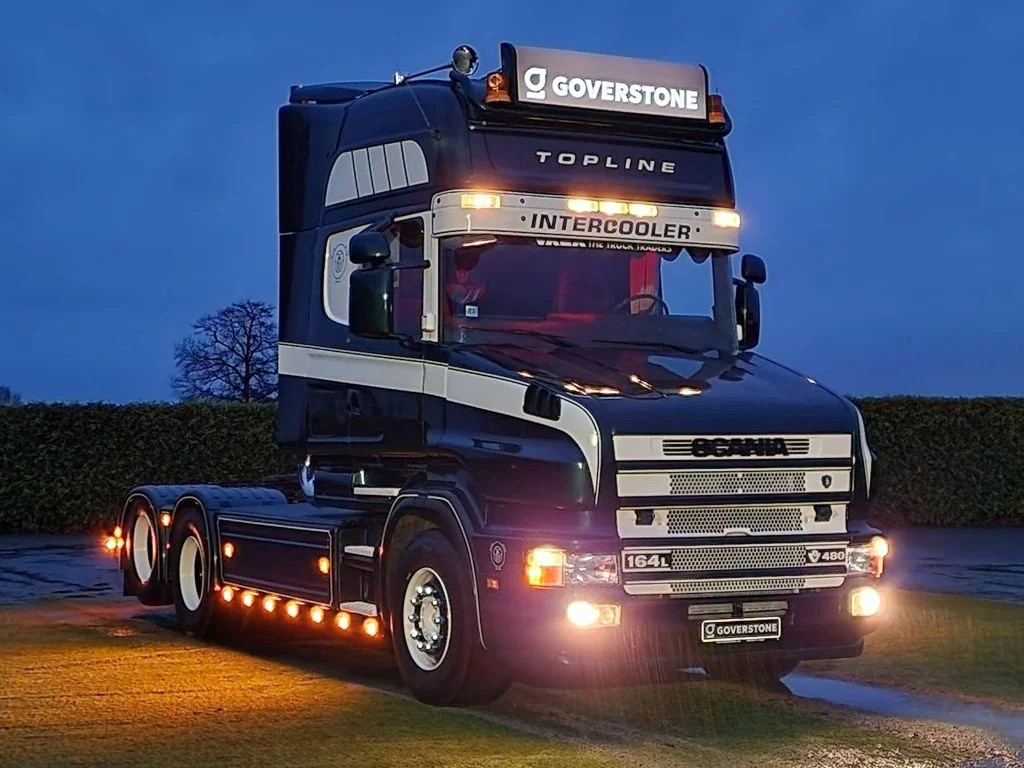 The Long-Hood King of the Highway + V8 Engine: A Close-Up Look at the Scania T 164 Long-Hood Truck