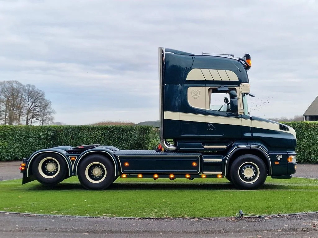 The Long-Hood King of the Highway + V8 Engine: A Close-Up Look at the Scania T 164 Long-Hood Truck