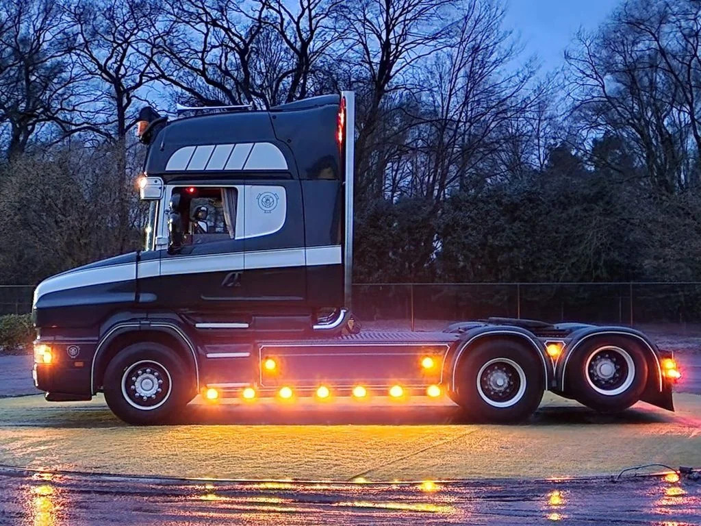 The Long-Hood King of the Highway + V8 Engine: A Close-Up Look at the Scania T 164 Long-Hood Truck