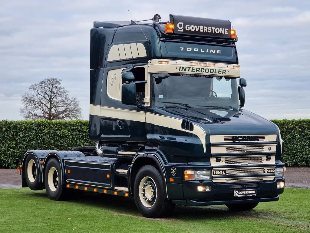The Long-Hood King of the Highway + V8 Engine: A Close-Up Look at the Scania T 164 Long-Hood Truck