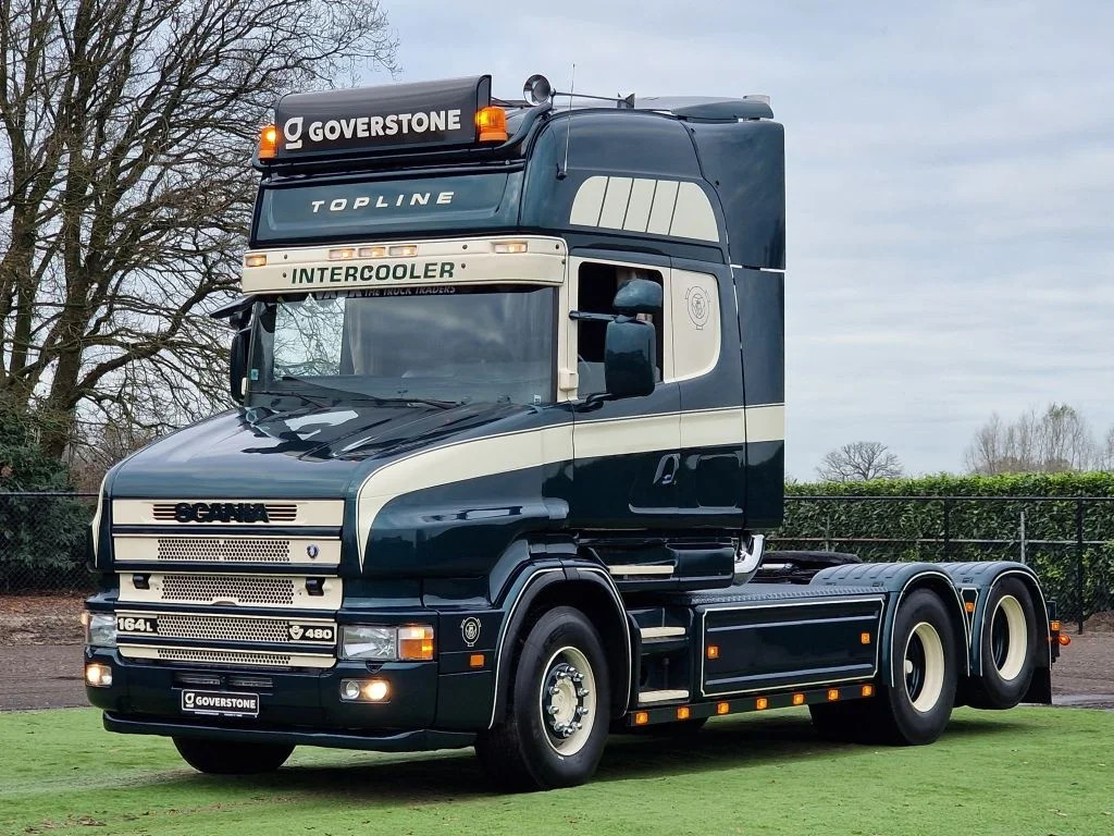 The Long-Hood King of the Highway + V8 Engine: A Close-Up Look at the Scania T 164 Long-Hood Truck