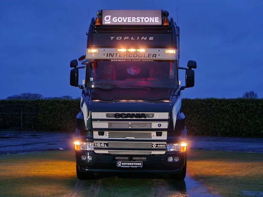 The Long-Hood King of the Highway + V8 Engine: A Close-Up Look at the Scania T 164 Long-Hood Truck