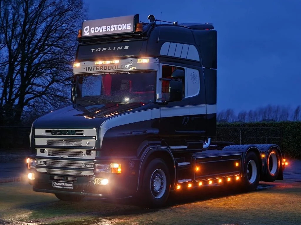 The Long-Hood King of the Highway + V8 Engine: A Close-Up Look at the Scania T 164 Long-Hood Truck
